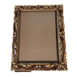 VTG 1973 Gold Bronze Photo Frame Resin Faux Carved Wood Ornate Scroll  8.25x6.25